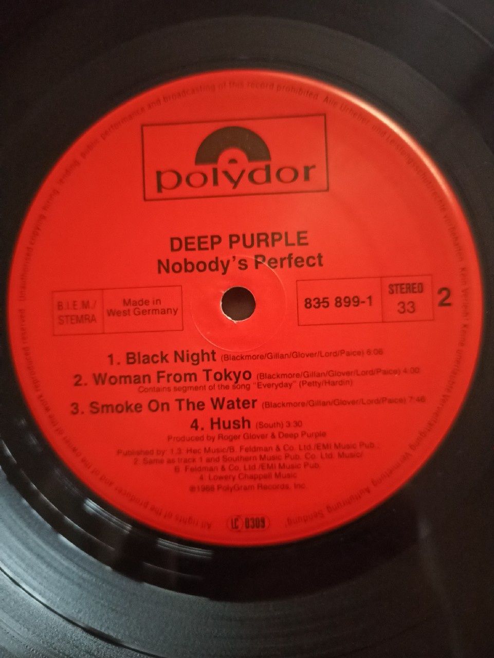 LP: Deep Purple-Nobody's Perfect; 1988; stan Excellent