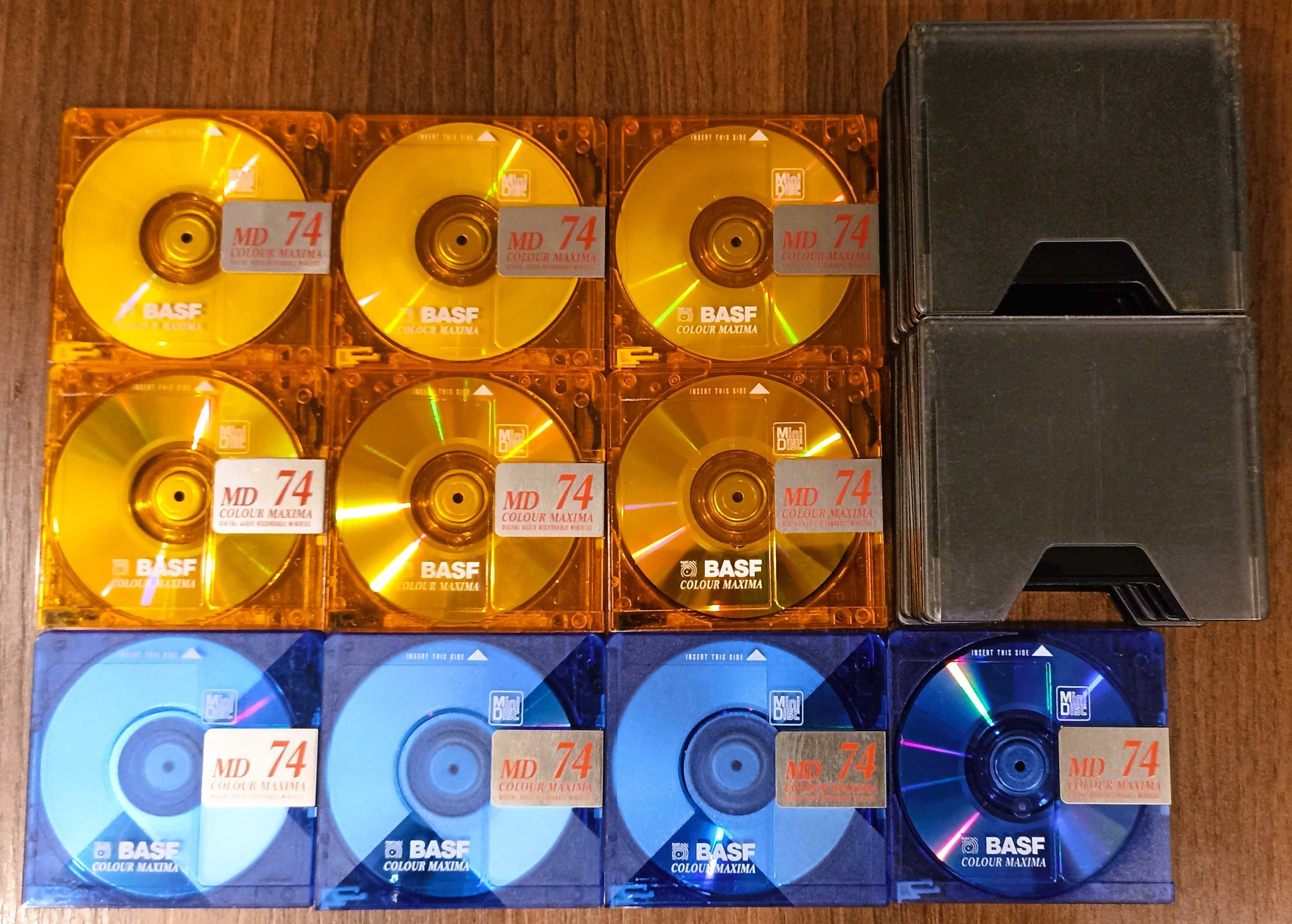 Pakiet 10 płyt MiniDisc BASF 74 + pudełka