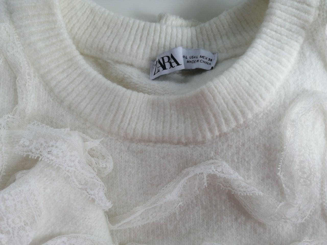 Zara sweter, koronka, kremowy r. L, 40, M, 38