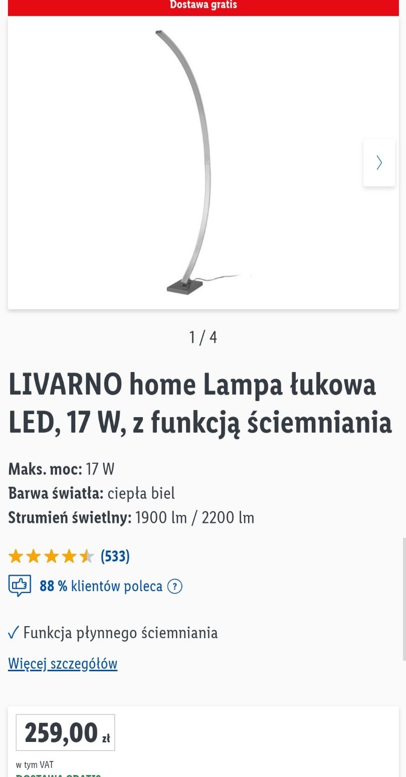 Lampa podłogowa łukowa