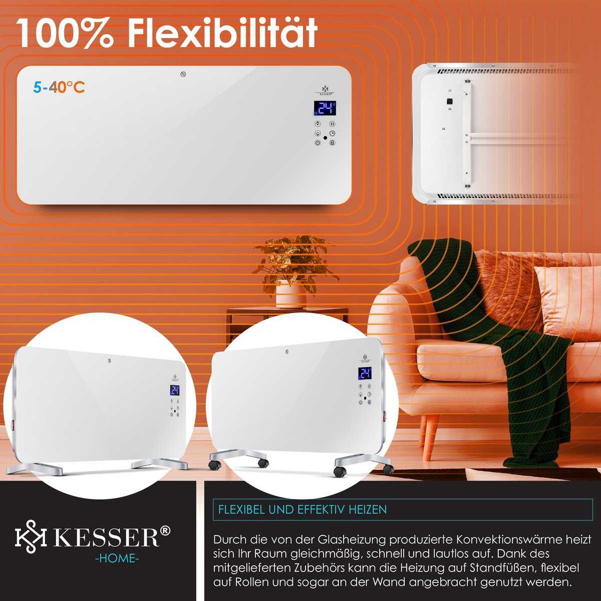 Grzejnik konwektorowy biały szklany WIFI KESSER 2000W