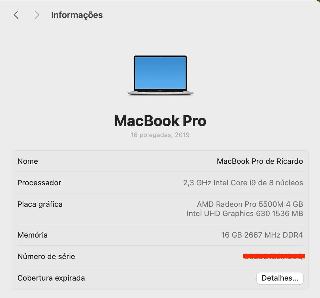 MacBook Pro 16" 2019 | Core i9 | 16 GB RAM | 1 TB SSD | Modelo A2141