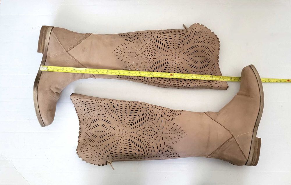 Venezia piękne kozaki skóra cholewka ażurowa boho suwak 36