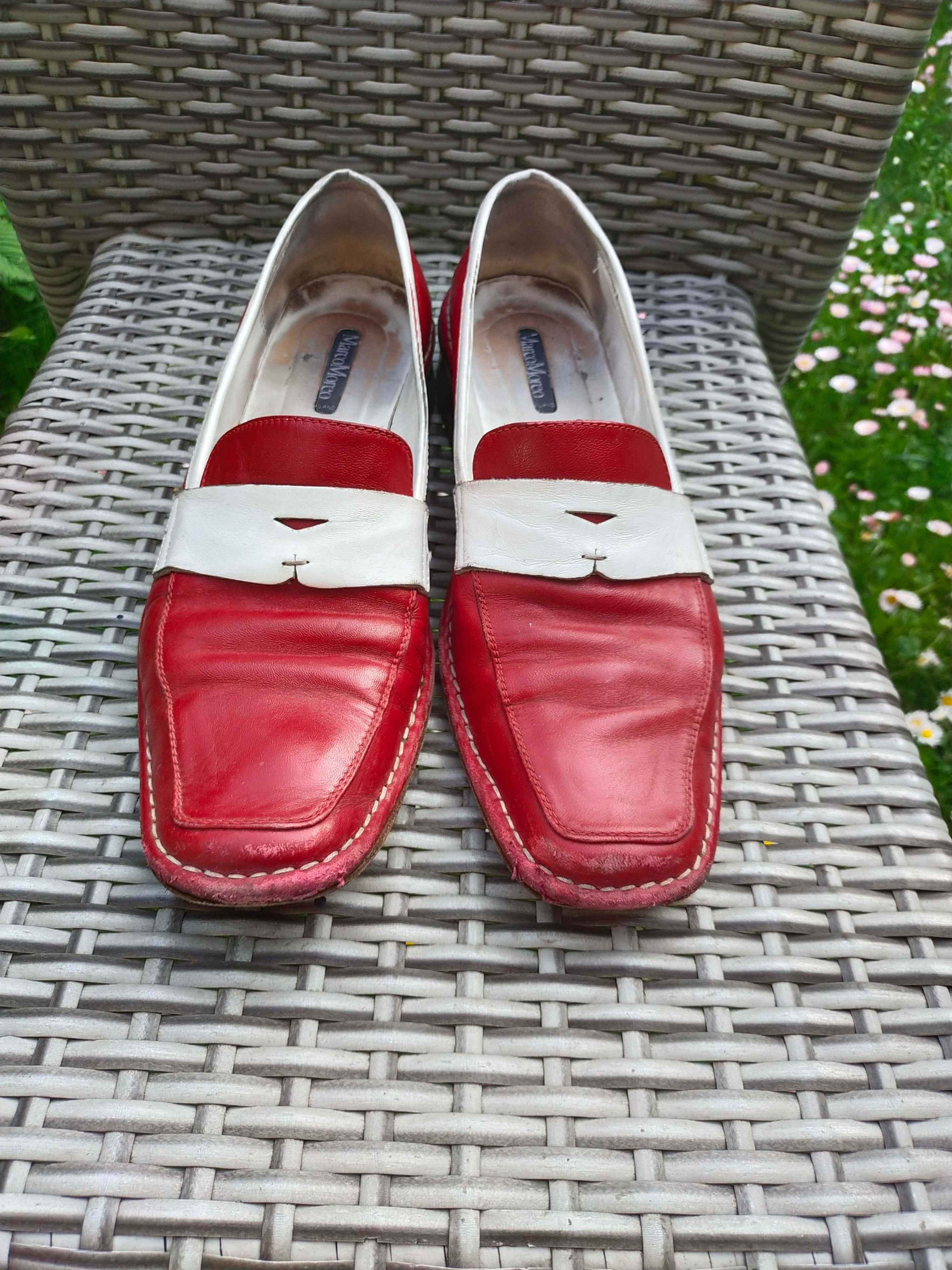 Włoskie APIA Marco Moreo Skórzane Czerwone Mokasyny buty 40/41