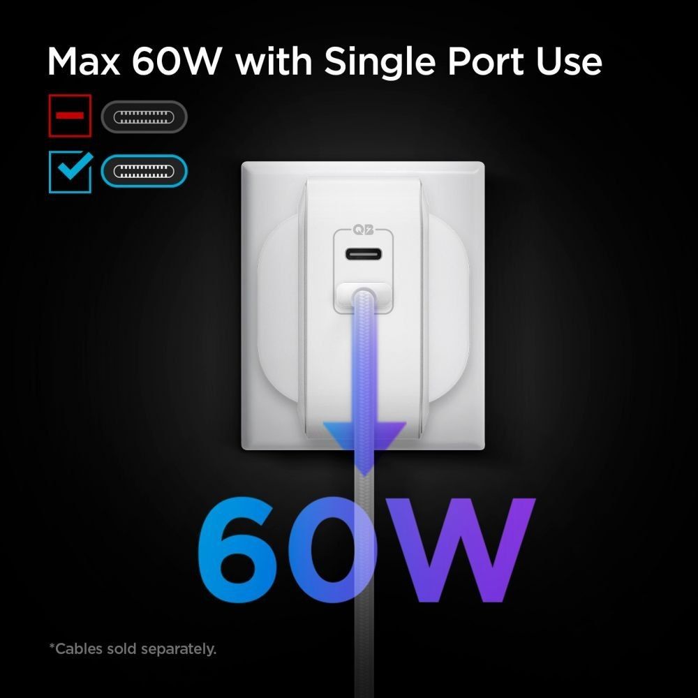 Ładowarka Sieciowa Spigen Powerarc 2-Porty Pd60W/Qc3.0 White