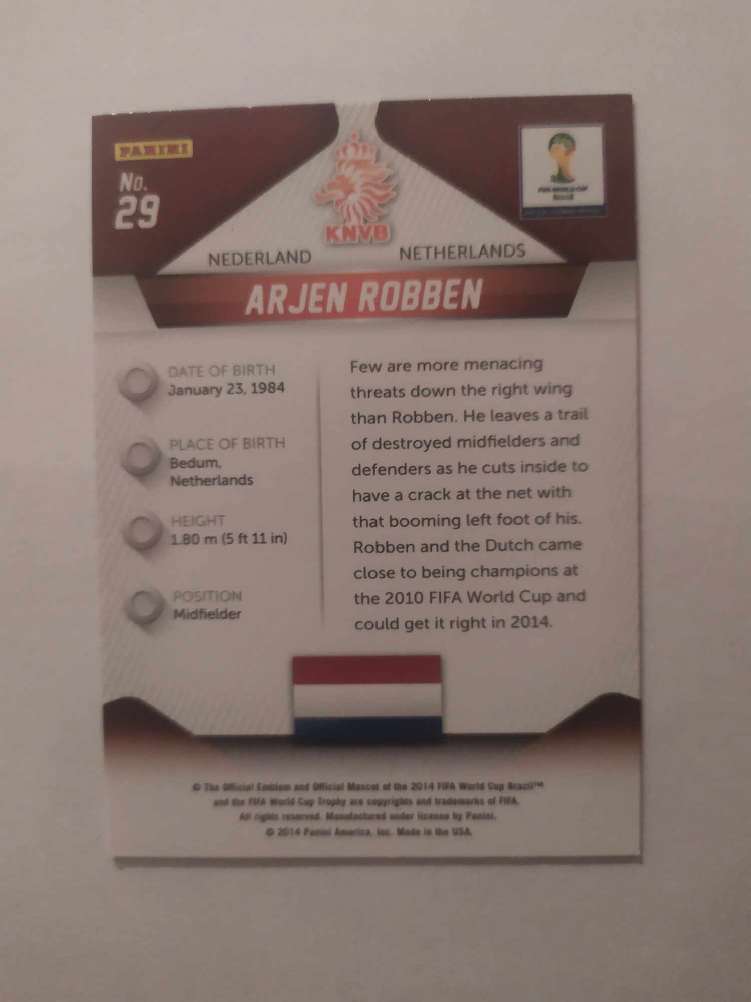 Panini Prizm 2014 - karta bazowa Arjen Robben
