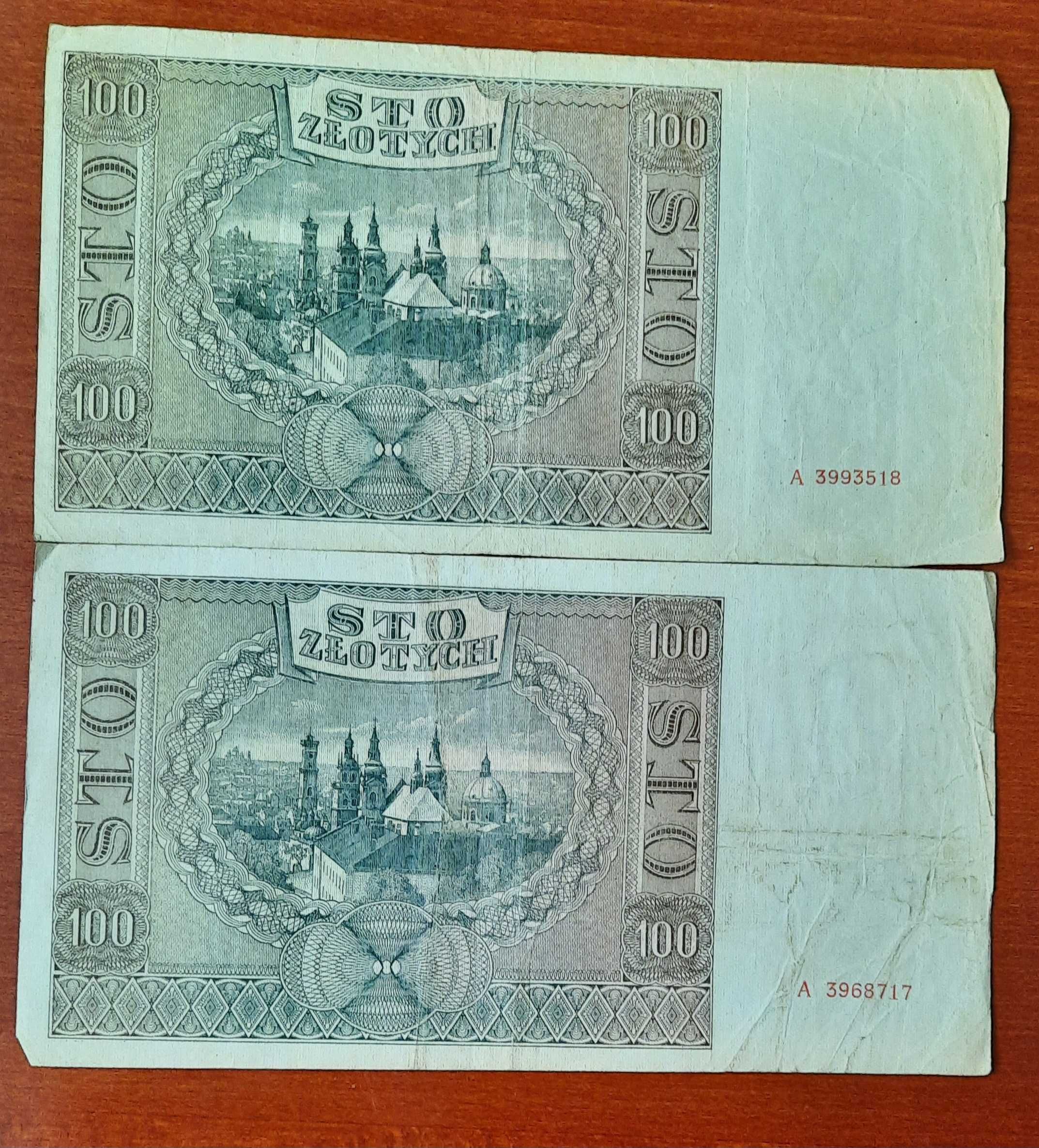 Banknoty 100 złotych 1941r 2 szt. Ser.A używane