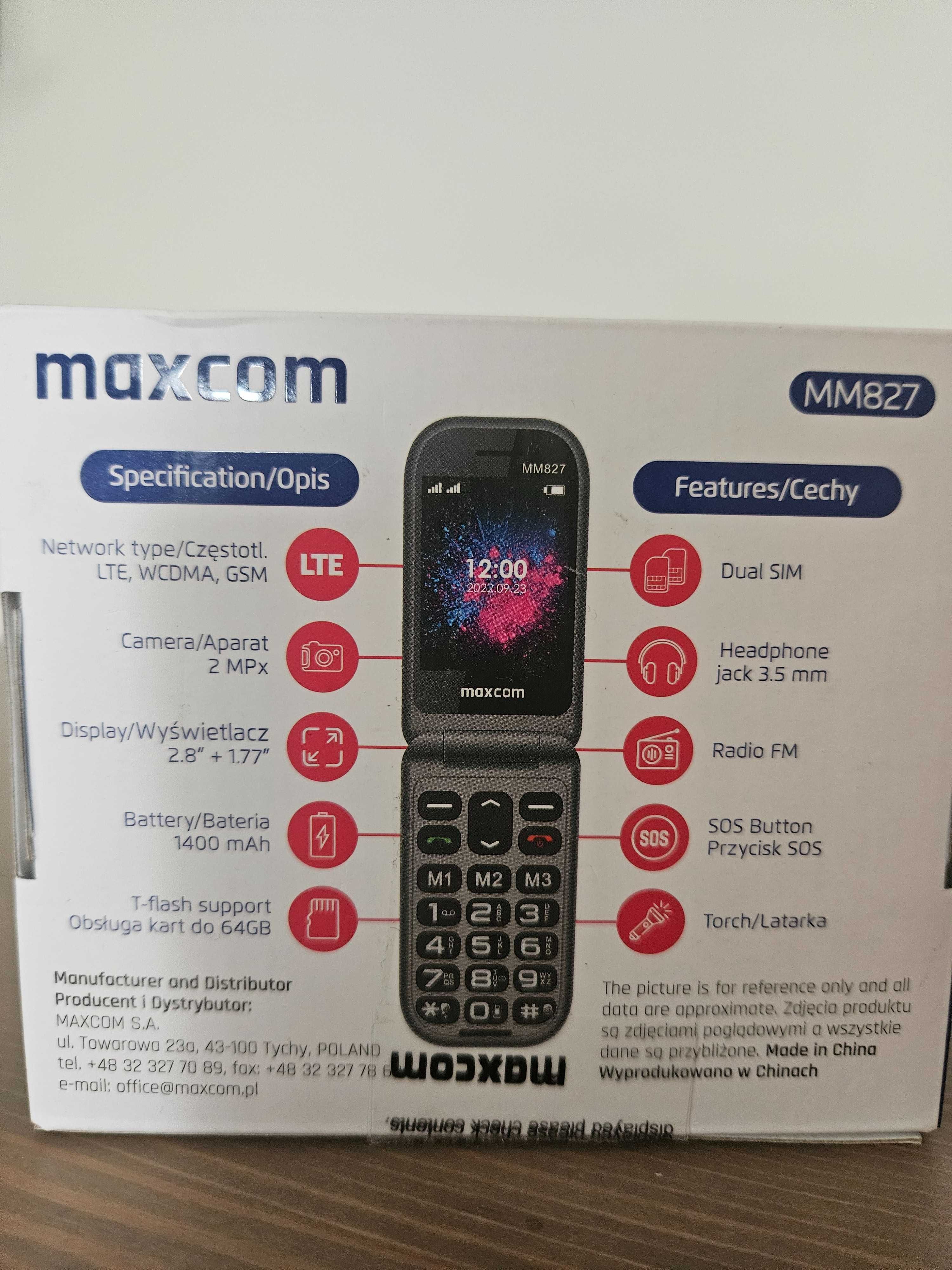 Telefon Maxcom MM827 z klapką dla seniora  -nowy