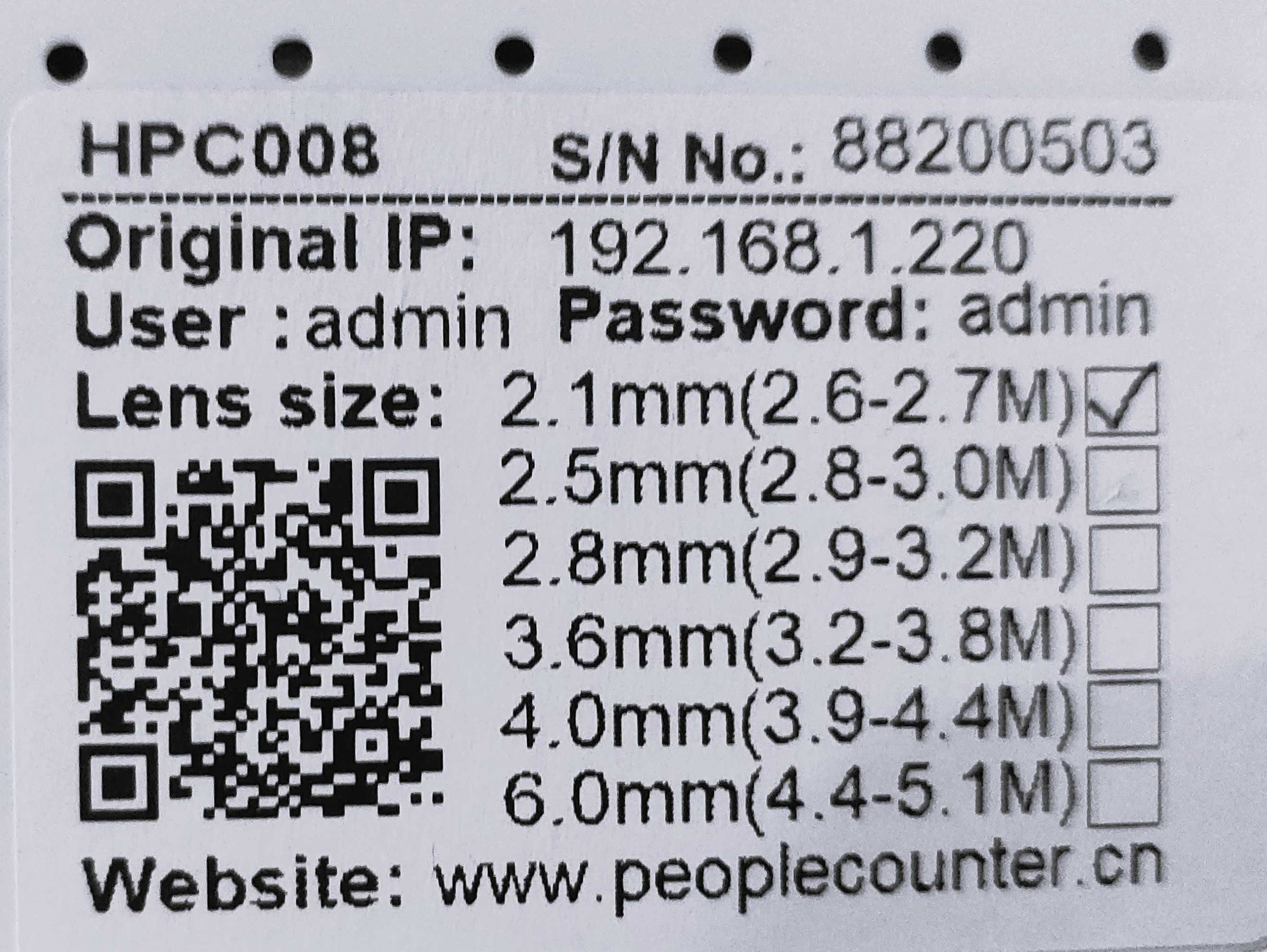 Sistema de Contagem de Pessoas Wi-Fi In-Out câmera HPC 008