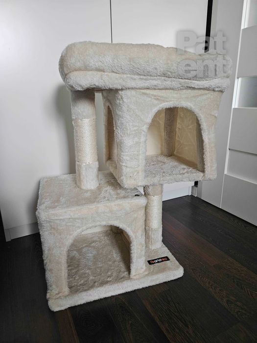 Drapak dla kota kompaktowy 67 cm beżowy domek słupek legowisko