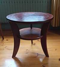 Okrągły drewniany stolik styl retro vintage ciemny brąz minimalizm