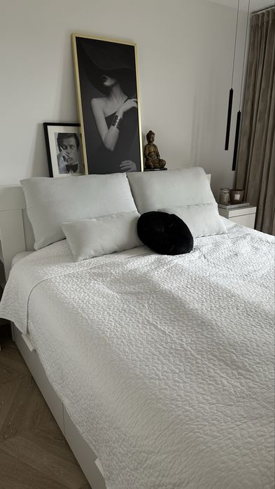 Łóżko IKEA BRIMNES biale dno LONSET IKEA materac JYSK ledy