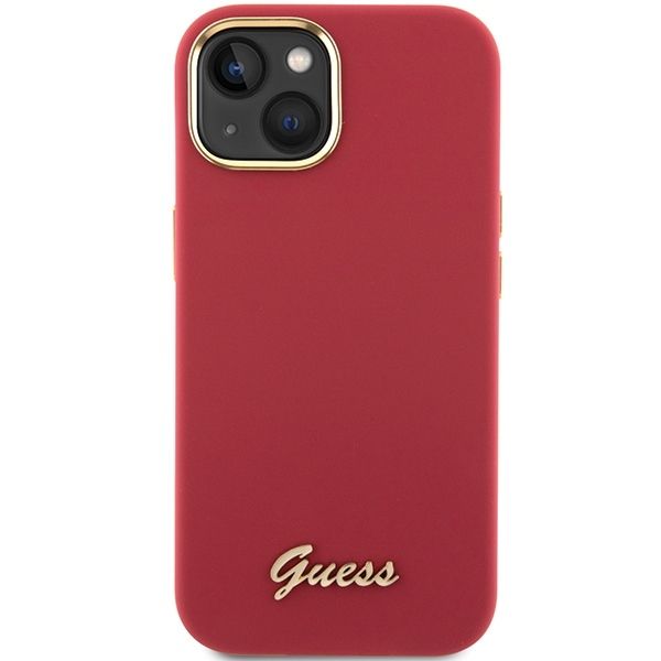 Guess Iphone 15 / 14 / 13 6.1" Magenta Hardcase Silicone Script Metal