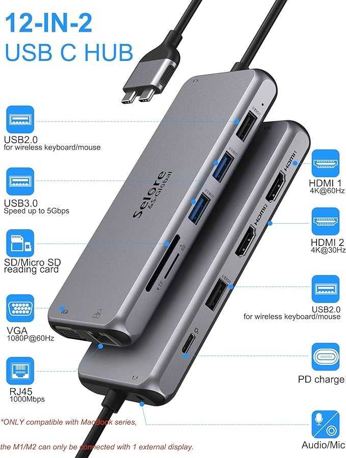 Docking Station USB C compatível com MacBook Air/Pro HUB