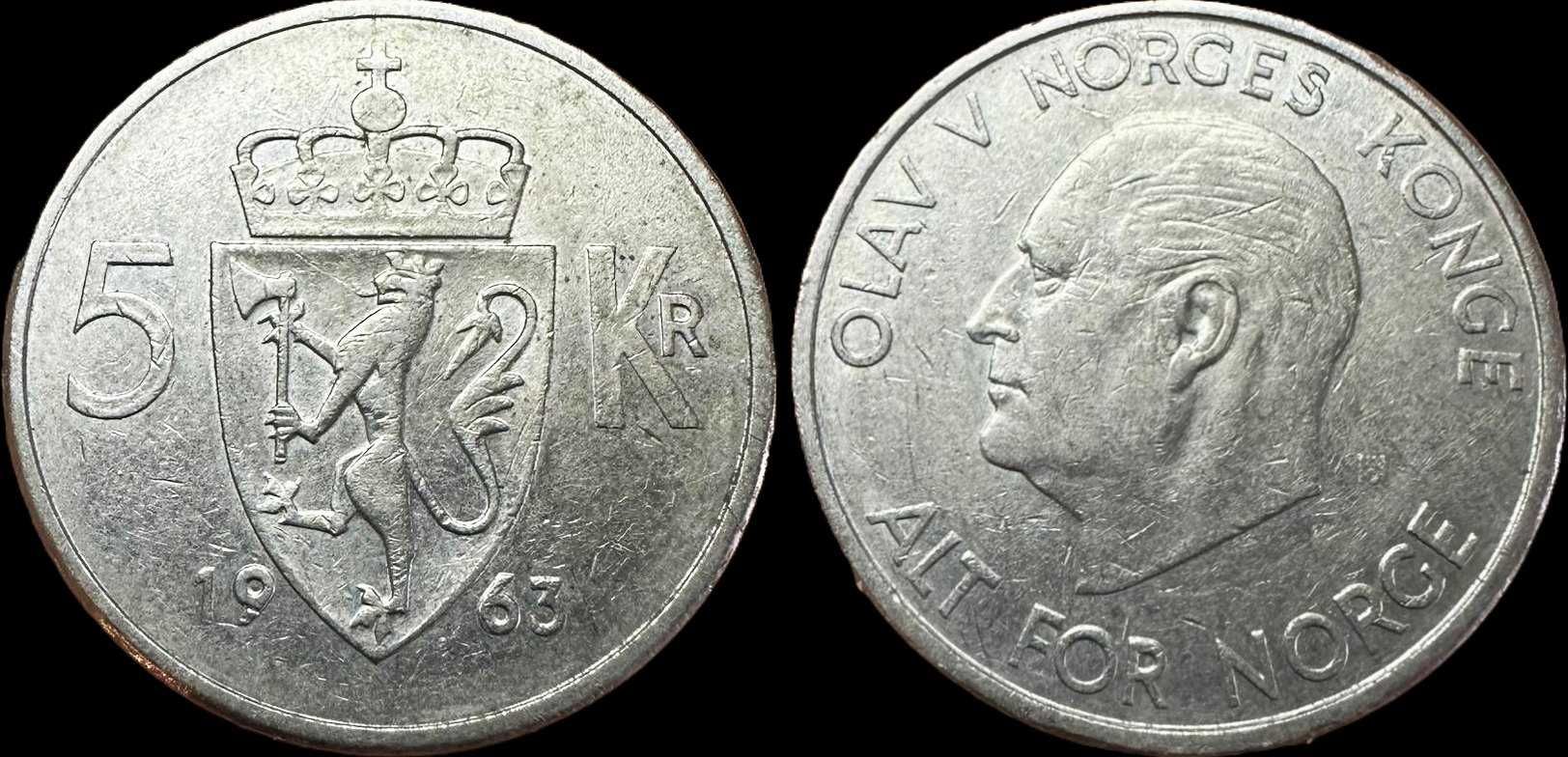 Moeda de 5 Kroner - 1963 - Noruega
