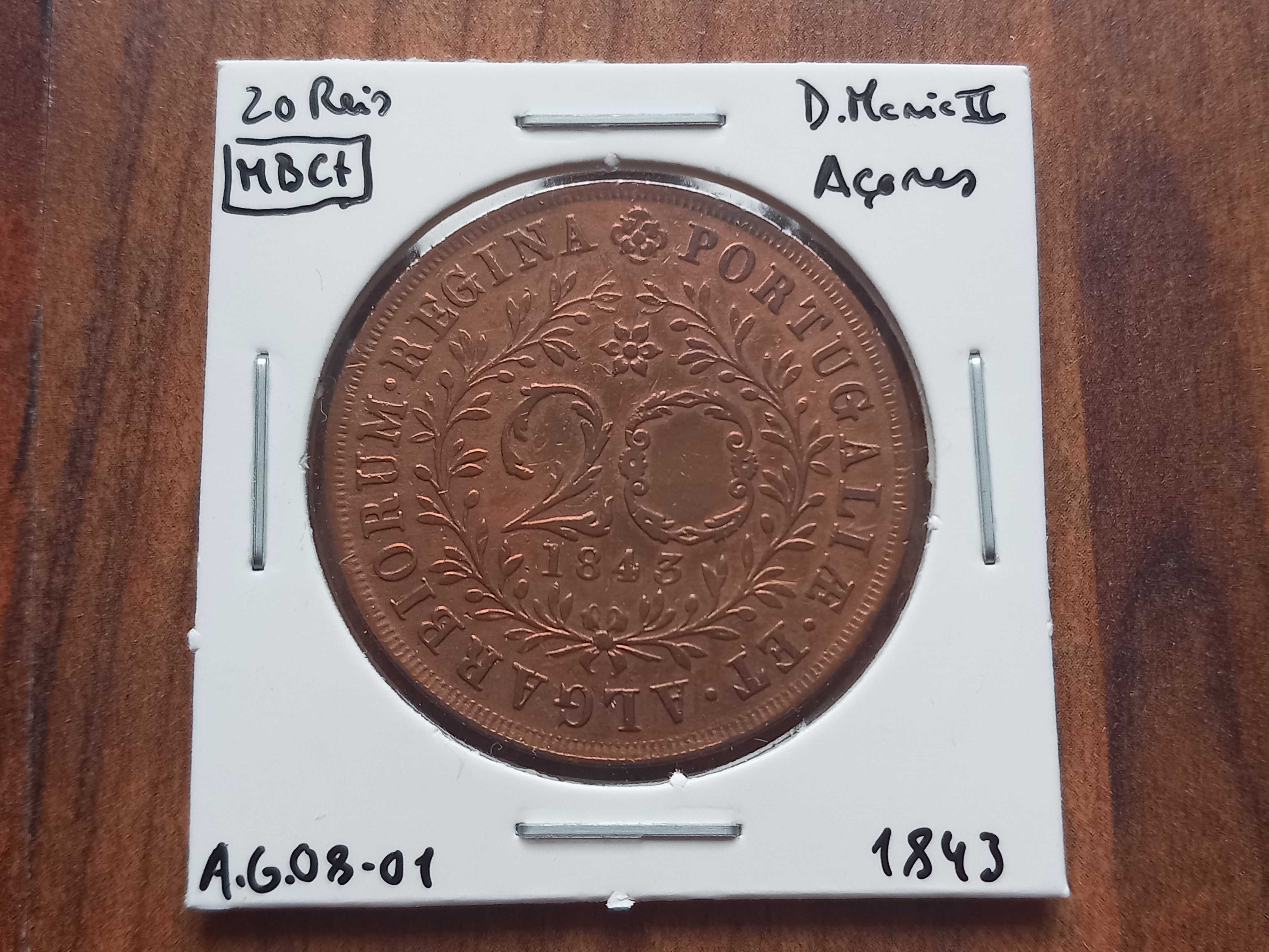 Moeda 20 Reis 1843 D. Maria II Açores