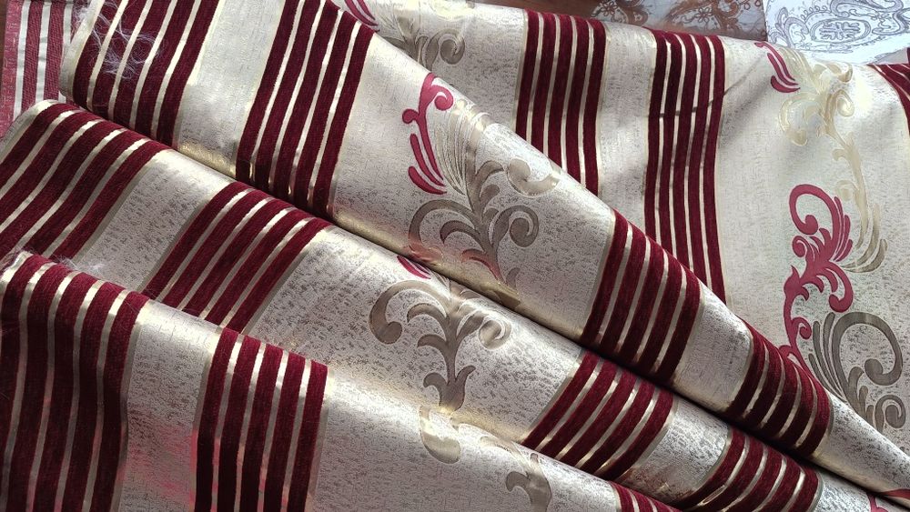 Zasłony z metra beż/zloto/bordo,szer 280 cm