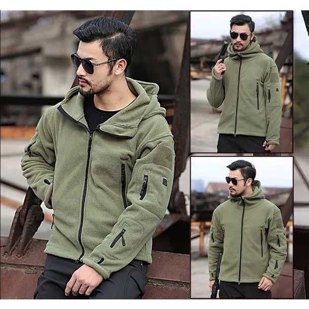 Męska wiatroodporna kurtka polarowa Memoryee Bluza z kapturem