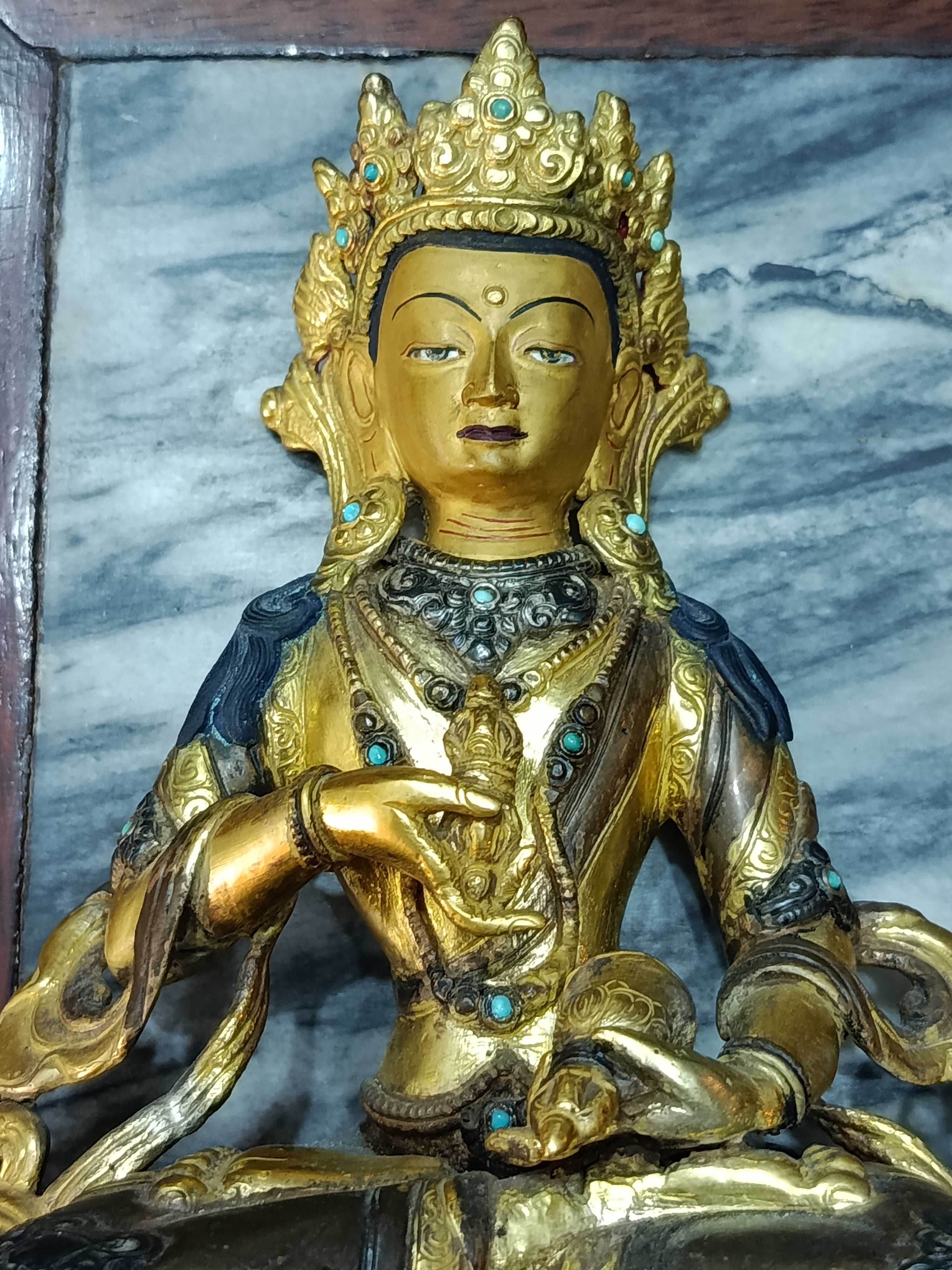 Buda Mongólia Séc XIX Ouro Prata Turquesas séc XIX 20 cm
