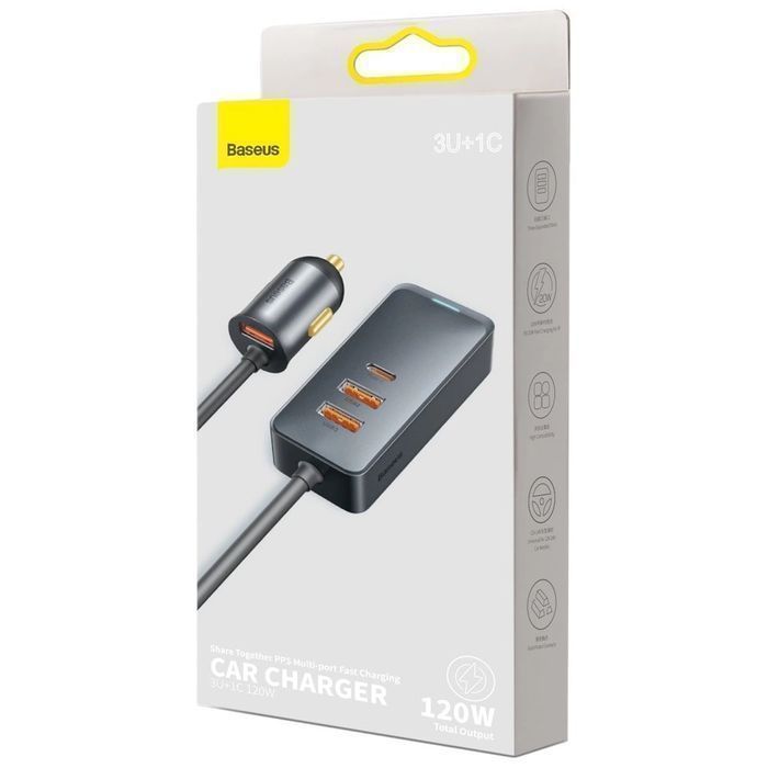 Baseus ładowarka samochodowa 3x USB / USB C 120W PPS QC PD szary