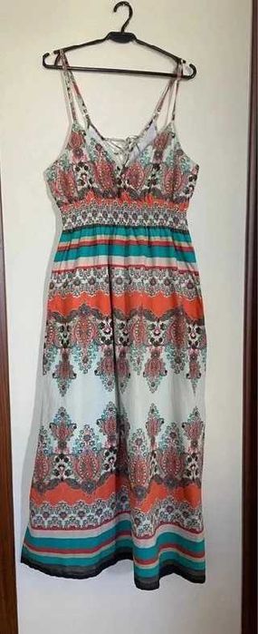 Kolorowa sukienka letnia L/XL – długa, boho, przewiewna, bawełna