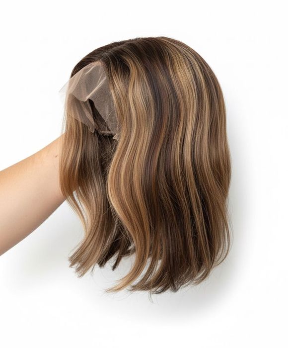 Peruka 100% włosy naturalne bob balejaż pasemka lace front