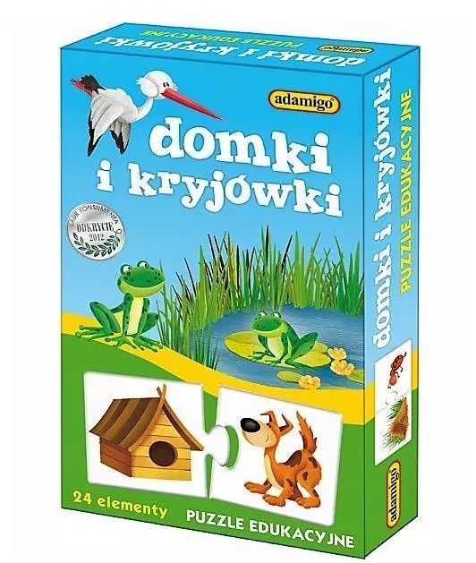 Puzzle 24 elementy, edukacyjne. Domki i kryjówki. Adamigo