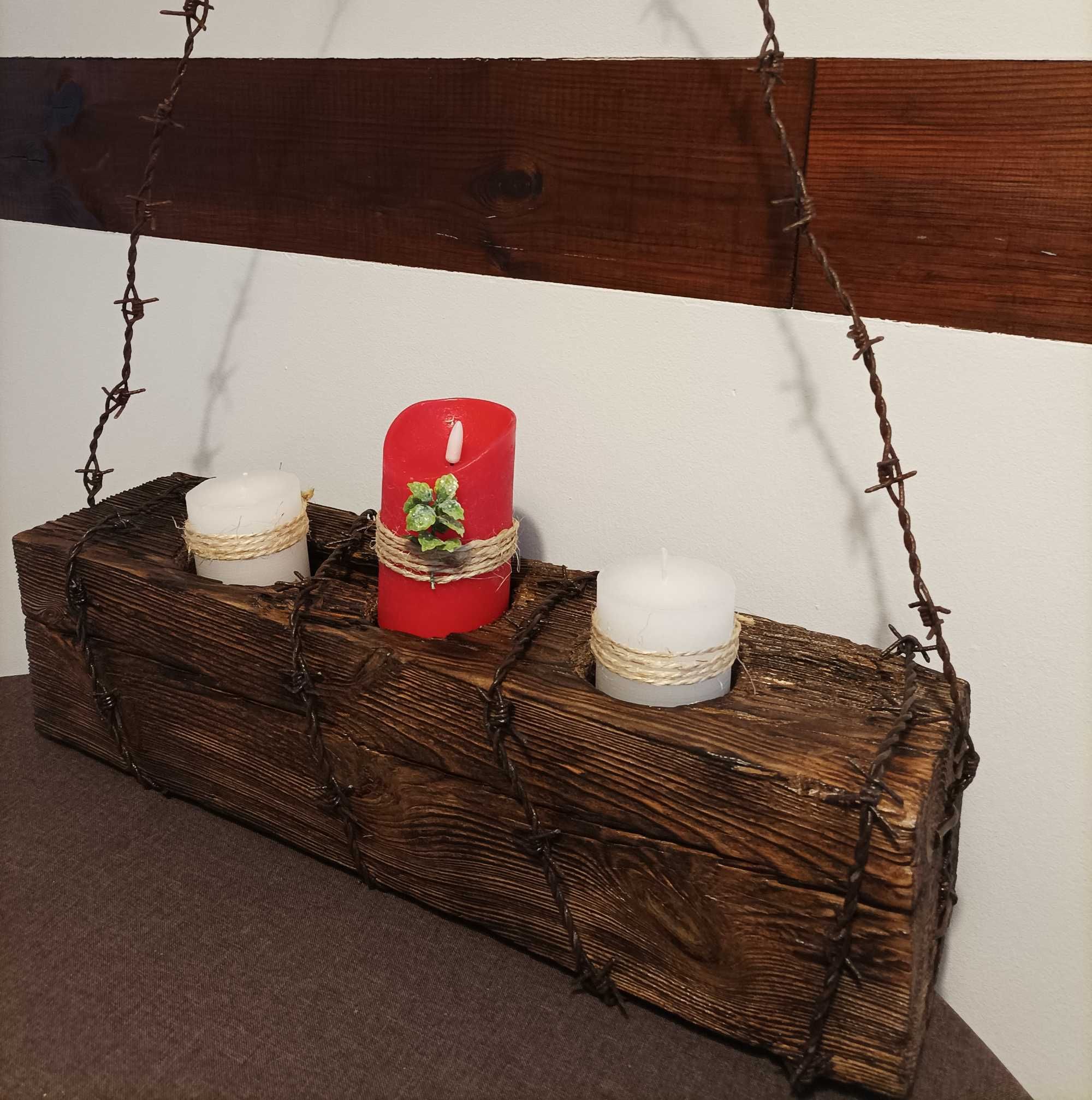 Wiszący drewniany świecznik, loft, vintage