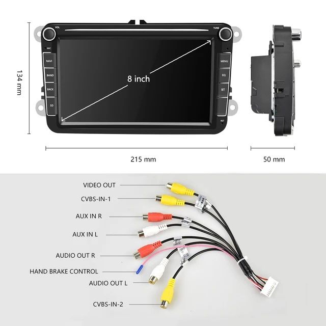 Rádio 2din android 9 Volkswagen SEAT Skoda 8" com leitor DVD gps wifi