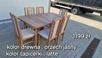 Nowe: Stół 80x140/180 + 6 krzeseł, orzech jasny + latte, dostawa PL