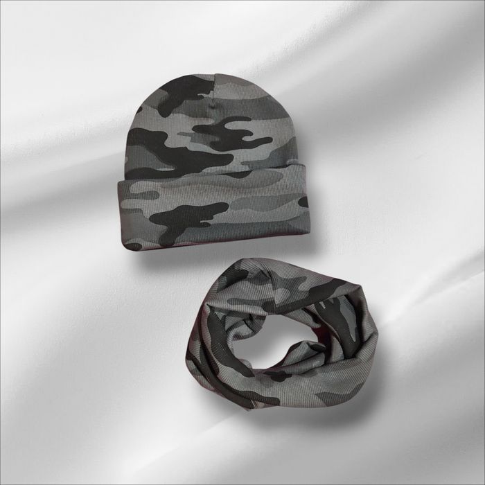 Czapka komin jesień zima moro dwuwarstwowa wywijana nowa 52 54 cm