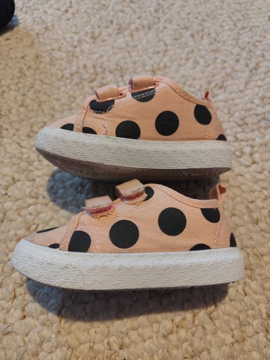 Trampki dziewczęce tenisówki buciki na rzep różowe w grochy czarne