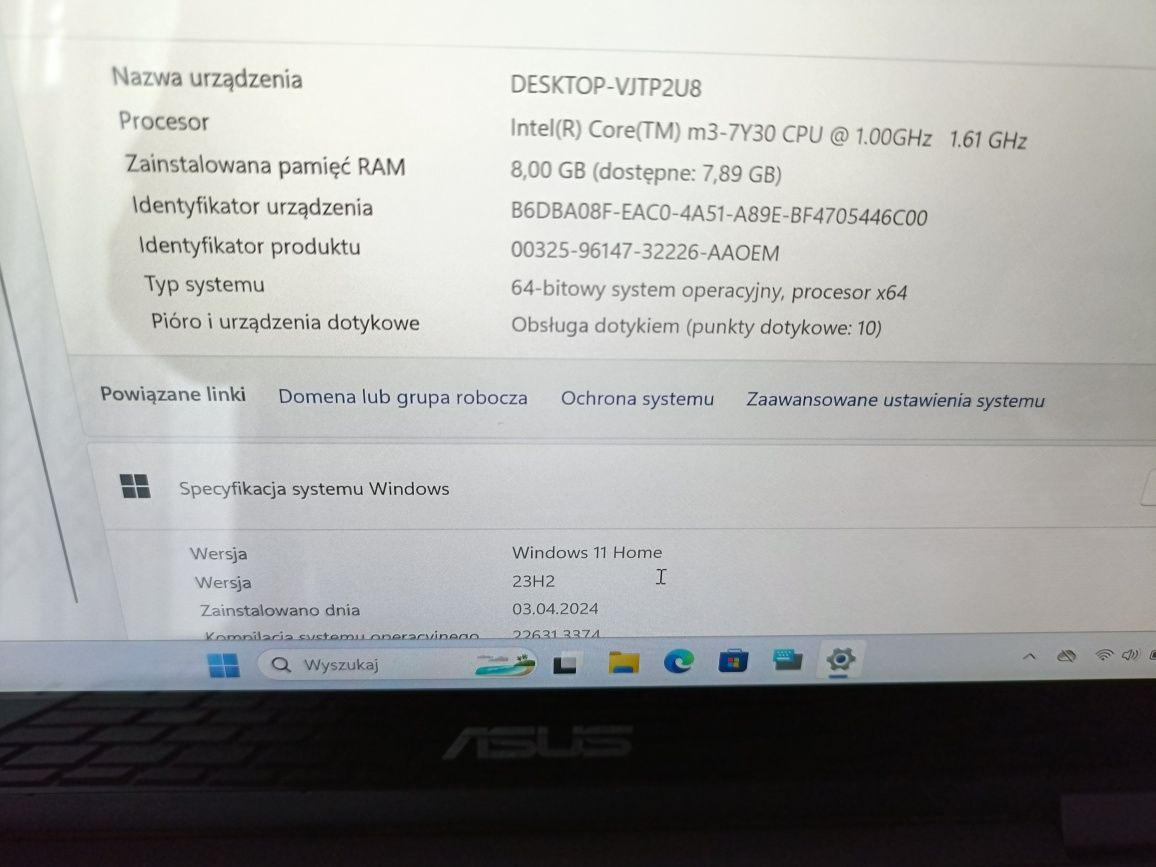 Laptop Notebook ASUS UX360C Win 11, dotykowy, BDB! 4K, SSD. RAM 8gb