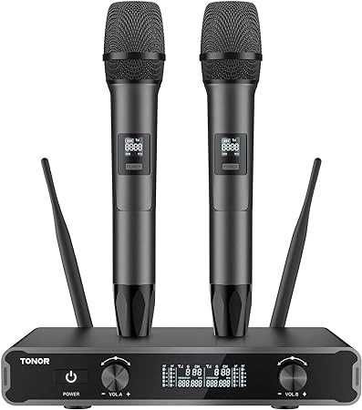 TONOR TW450 mikrofony bezprzewodowe 2x5UHF,60M szary,do karaoke,wesela