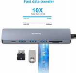 Hub USB C Benfei 7w1 Koncentrator HDMI USB C SD