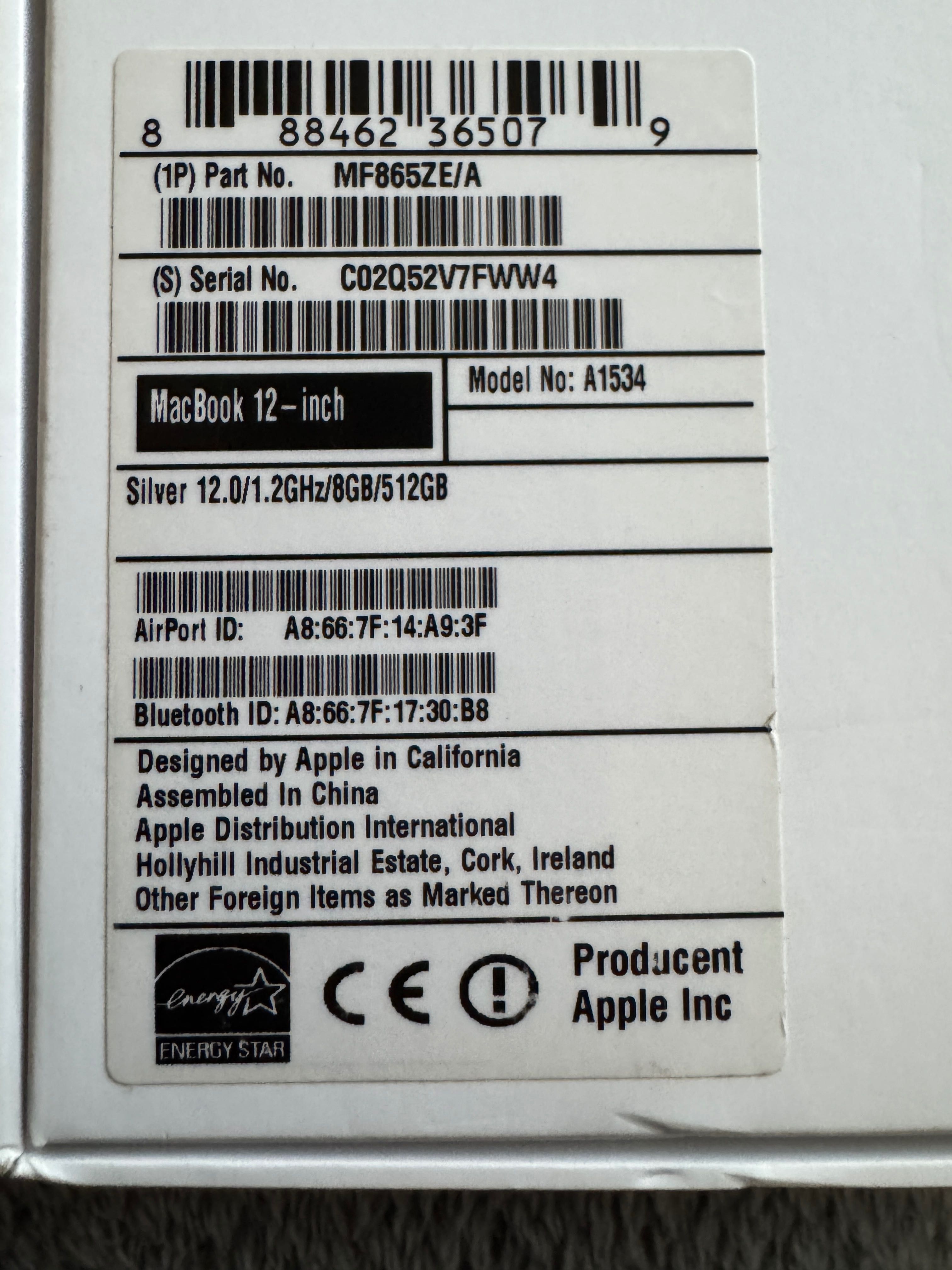 Apple MacBook Retina 5Y71/8GB/512 SSD/MacOS Big Sur - Silver - A1534