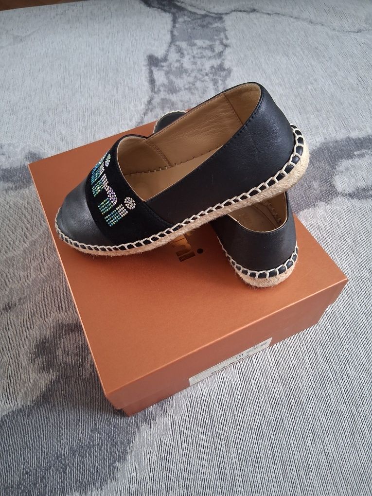 Espadryle Baldinini oryginalne 37 czarne skórzane