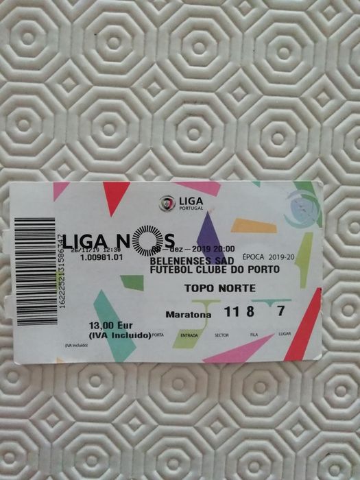 Bilhete Belenenses/Porto época 2019/2020 PARA COLECIONADORES