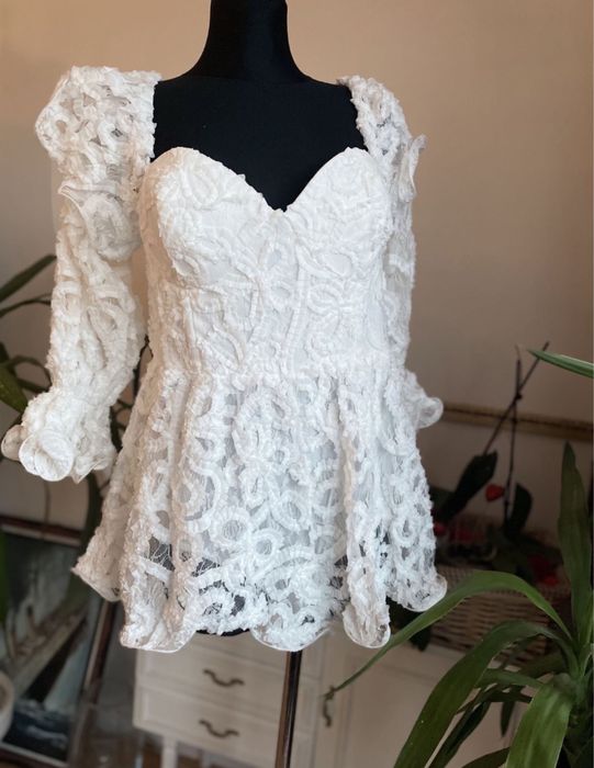 Asos luxe biały koronkowy krótki kombinezon 44 xxl 42 xl ażurowy haft