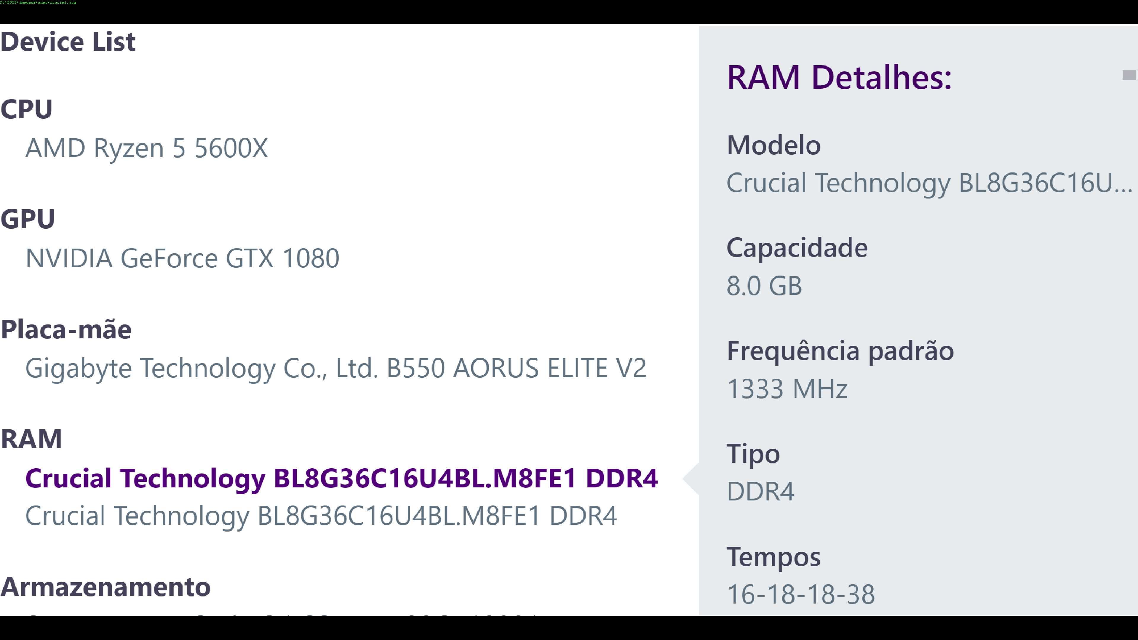 memoria Crucial Ballistix RGB 3600 MHz CL16 RAM DDR4 16GB (2x8) ou32GB