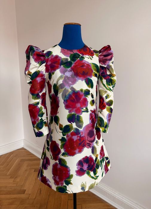 Sukienka koktajlowa w akwarelowe kwiaty firma "Sfera" S/M nowa