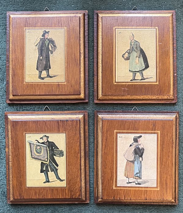 Cztery grafiki „Targowy Krzyk Starego Hamburga” Christopher Suhr 1908r