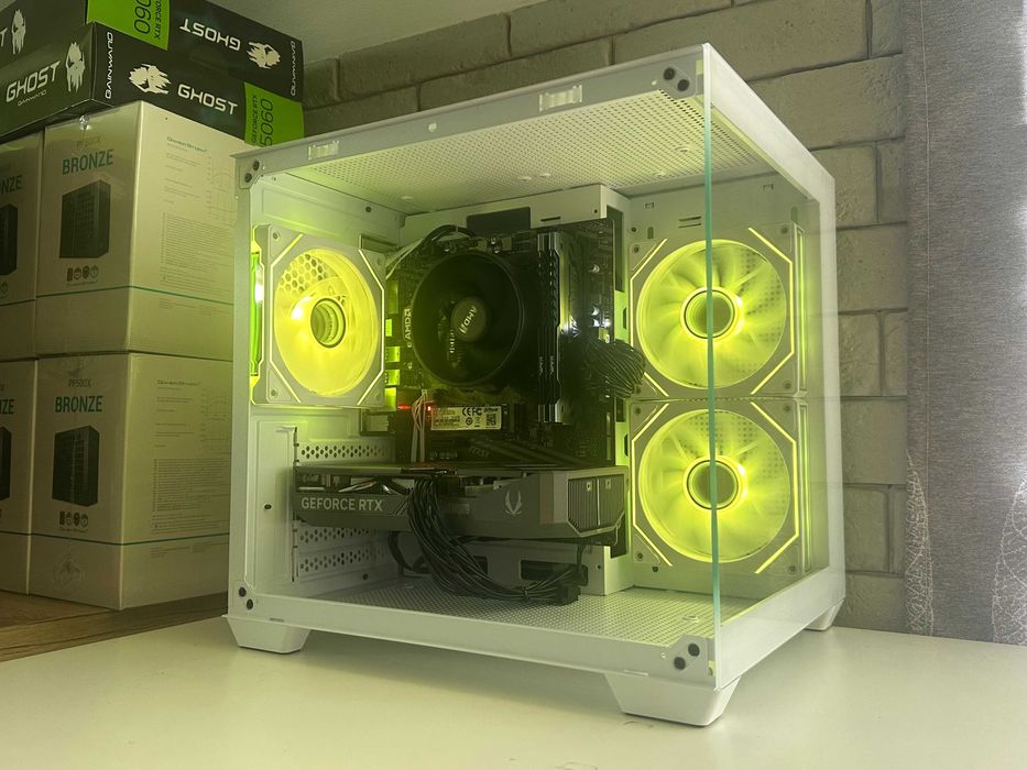 Nowy Komputer Gamingowy RTX 5060 Ryzen 5 16GB RAM Biały Akwarium FV23%