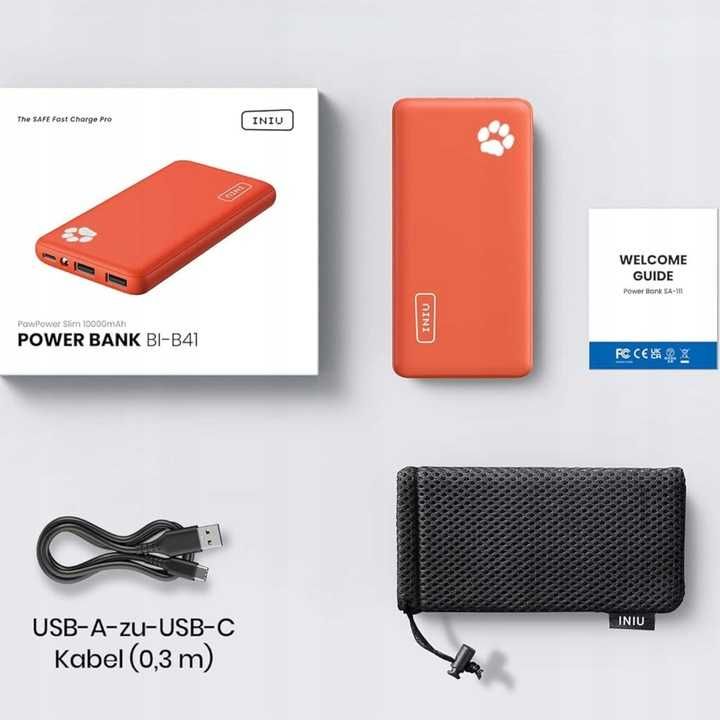 Powerbank 10000 mAh  Lekki 2x USB 1x USB-C 5W Szybkie Ładowanie + Etui