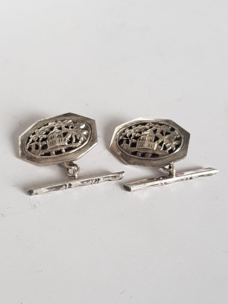 Przedwojenne Srebrne Spinki Wpinki Do Mankietów Viet.Nam Hand 0.900