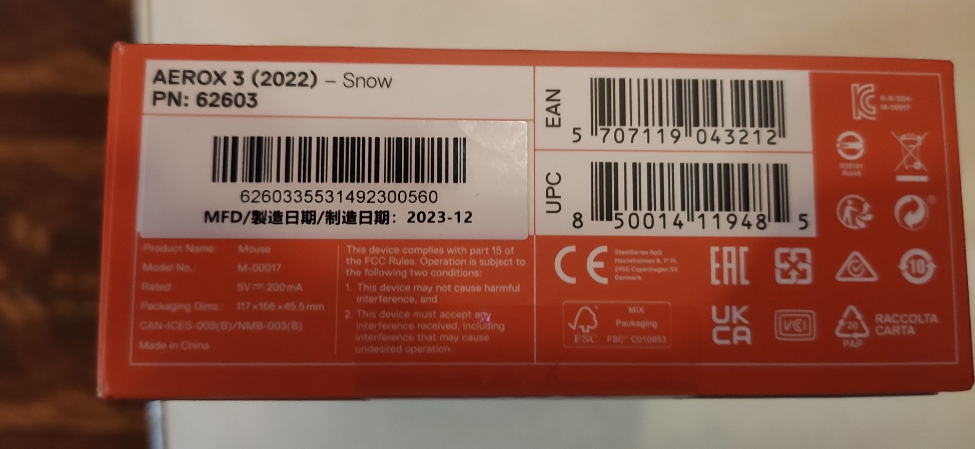 Миша SteelSeries Aerox 3 Snow White (62603)