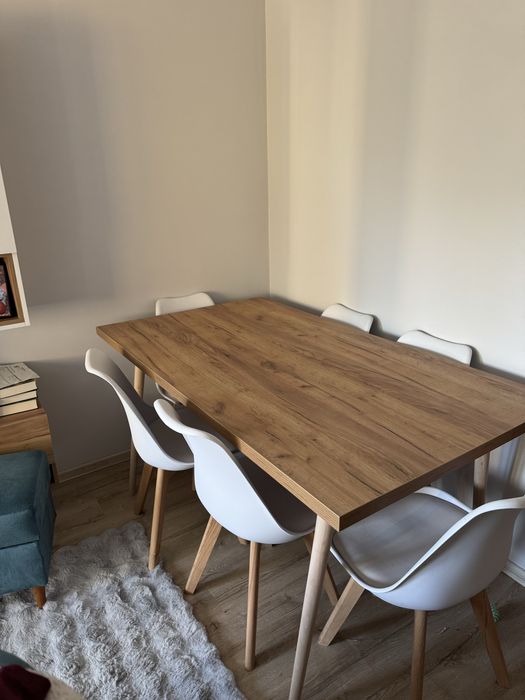 Duzy stół do jadalni dąb craft złoty 160x90 drewniany krzesla biale