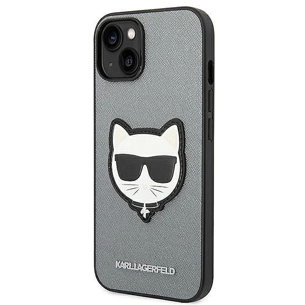 Etui Karl Lagerfeld Saffiano Choupette Head Patch na iPhone 14 - srebr