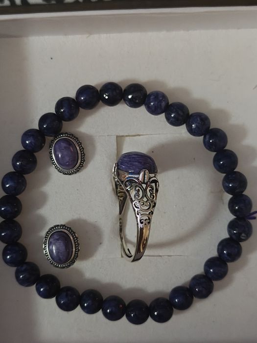 Zestaw Czaroit Pierścionek Kolczyki branzoletka