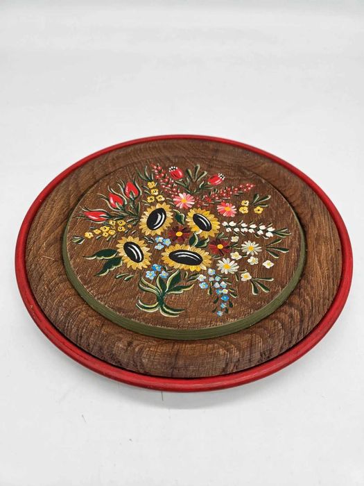 Drewniana taca / dekoracyjny talerz ludowy – ręcznie malowany